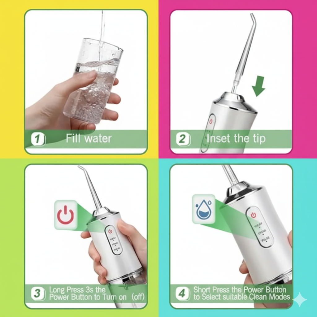 Cordless Water Flosser For Teeth Cleaning - Rechargeable Dental Water Jet Cleaner For Braces, Implants & Gum Care