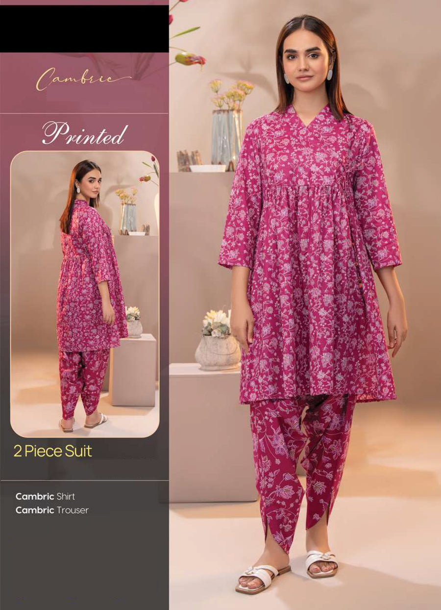 Zarvi Elegant Pink Cambric Suit | Lime Light 2-Piece with White Embroidery By Zarvi