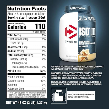 Dymatize ISO100 Hydrolyzed Whey Protein Isolate - Gourmet Vanilla 45 Servings