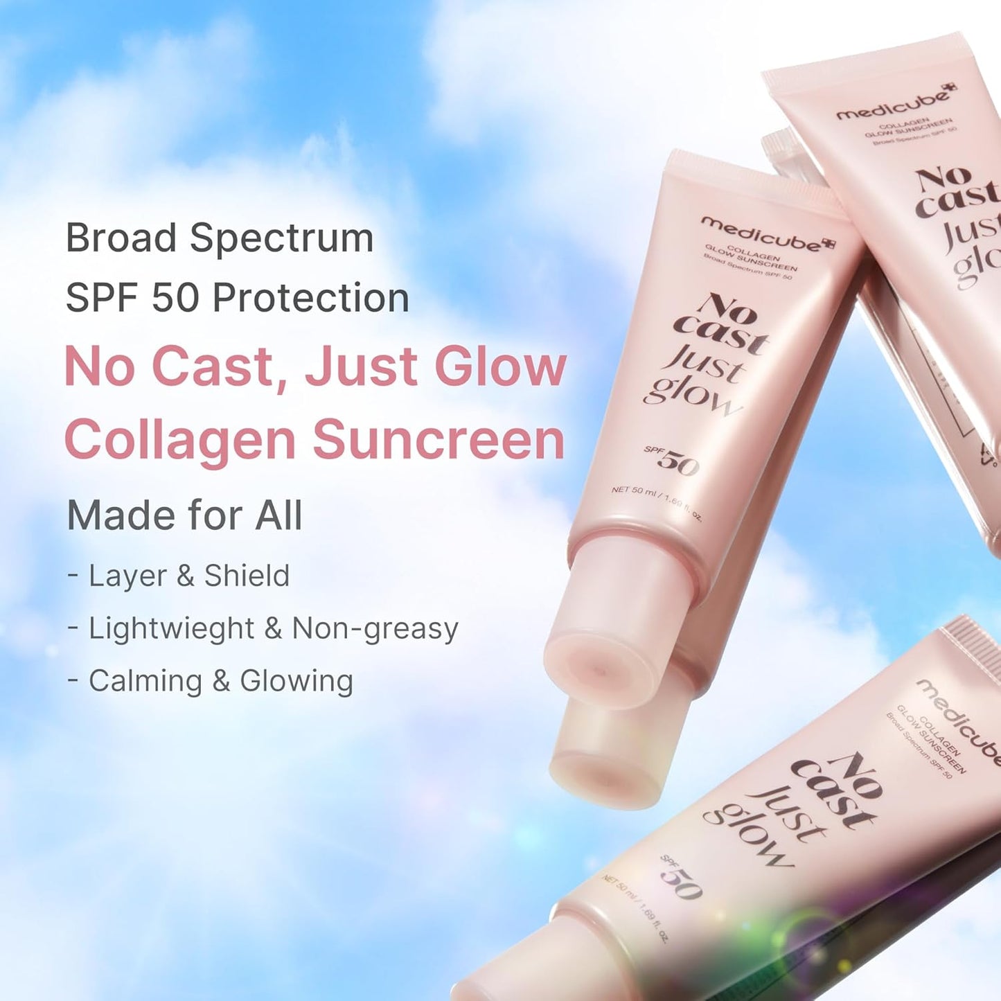 Medicube Collagen Glow Sunscreen SPF 50 – No White Cast, Radiant Finish (50ml)