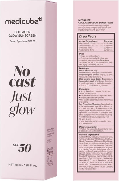 Medicube Collagen Glow Sunscreen SPF 50 – No White Cast, Radiant Finish (50ml)