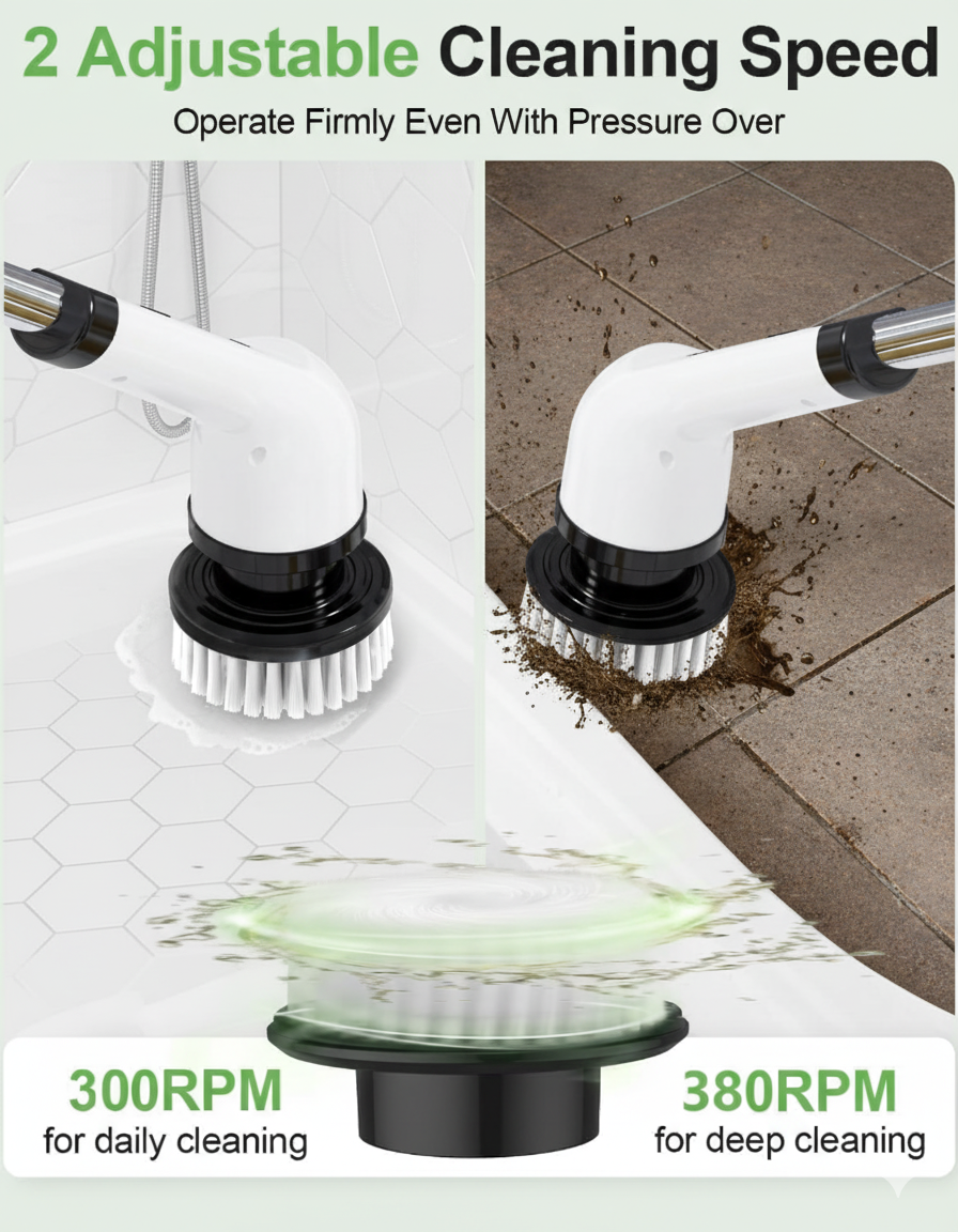 Cordless Electric Spin Scrubber – Rechargeable Power Cleaning Brush with 9 Replaceable Brush Heads, Adjustable Handle, 2 Speeds, Waterproof for Bathroom, Kitchen, Tile, Floor &amp; Car Cleaning