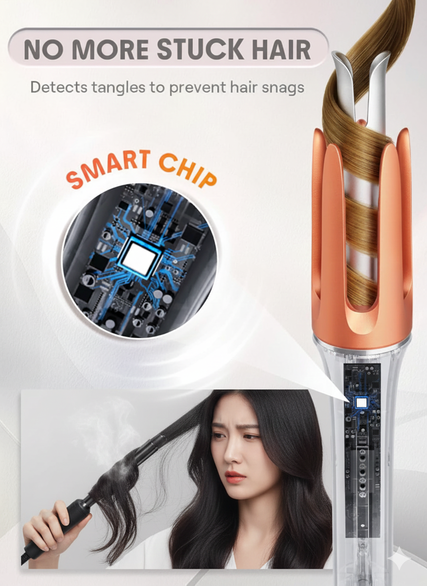 SheGlam Automatic Hair Curler, 360 Rotating Ceramic Barrel, Auto Curling For Long/Short Hair