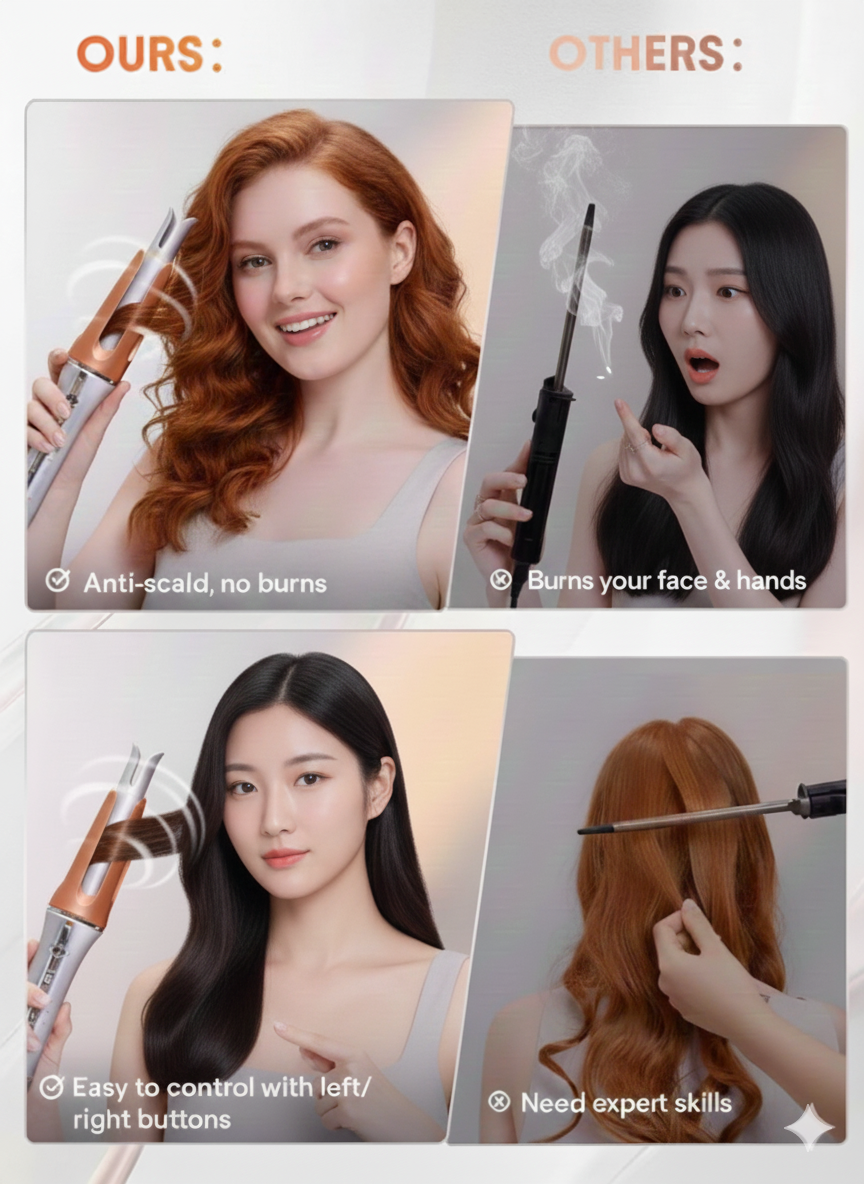 SheGlam Automatic Hair Curler, 360 Rotating Ceramic Barrel, Auto Curling For Long/Short Hair