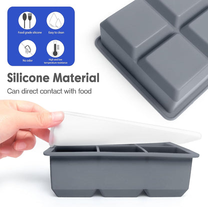 (Pack Of 3 Black, Grey, Green) Silicone Large Ice Cube Tray - 6 Big 2 inch Square Ice Molds