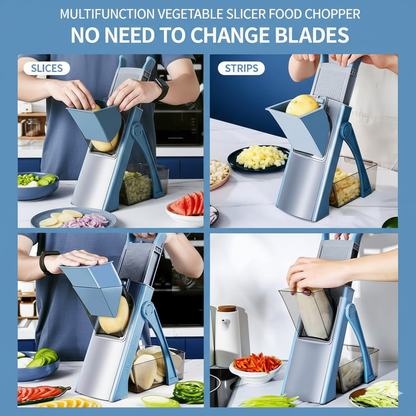 Adjustable Mandoline Slicer for Vegetables – Multifunctional Vegetable Cutter with Safety Holder, Container &amp; Cleaning Brush – Professional Kitchen Slicer for Potatoes, Onions, Carrots, Fruits &amp; More