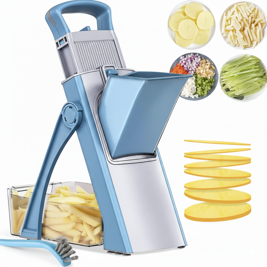 Adjustable Mandoline Slicer for Vegetables – Multifunctional Vegetable Cutter with Safety Holder, Container &amp; Cleaning Brush – Professional Kitchen Slicer for Potatoes, Onions, Carrots, Fruits &amp; More