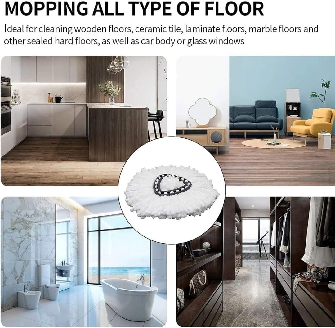 (Pack Of 4) Replacement Mop Head Refills – Microfiber Spin Mop Heads Compatible with Triangle Spin Mop System – Durable, Washable, High-Absorbent Mop Pads for Home &amp; Floor Cleaning