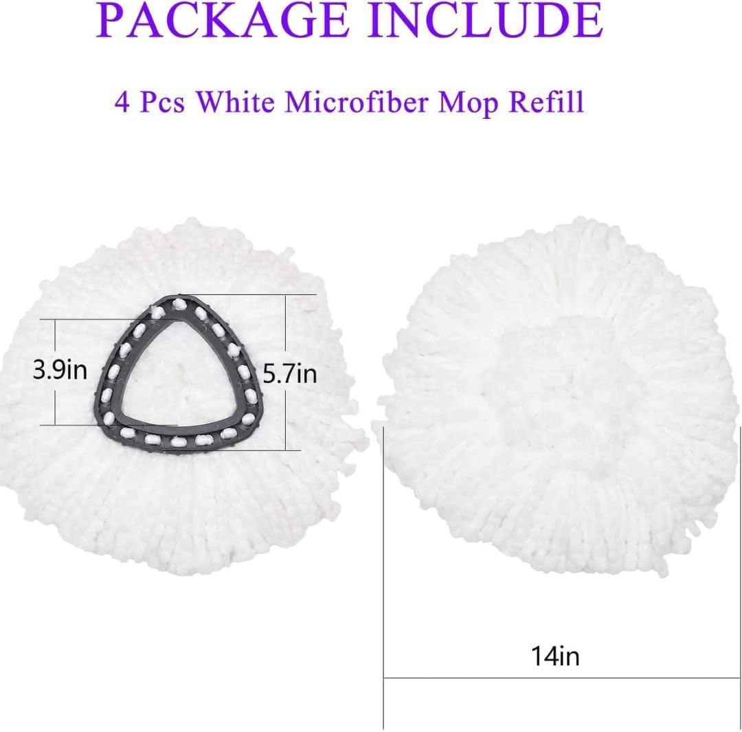 (Pack Of 4) Replacement Mop Head Refills – Microfiber Spin Mop Heads Compatible with Triangle Spin Mop System – Durable, Washable, High-Absorbent Mop Pads for Home &amp; Floor Cleaning