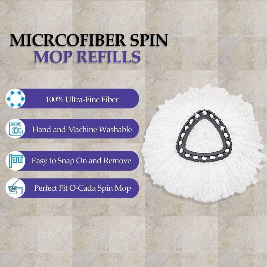 (Pack Of 4) Replacement Mop Head Refills – Microfiber Spin Mop Heads Compatible with Triangle Spin Mop System – Durable, Washable, High-Absorbent Mop Pads for Home &amp; Floor Cleaning