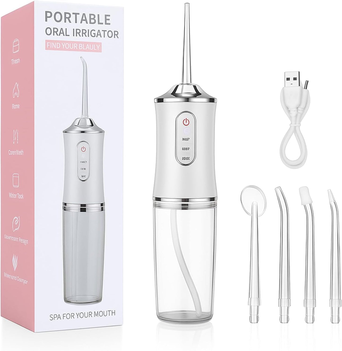 Cordless Water Flosser For Teeth Cleaning - Rechargeable Dental Water Jet Cleaner For Braces, Implants & Gum Care