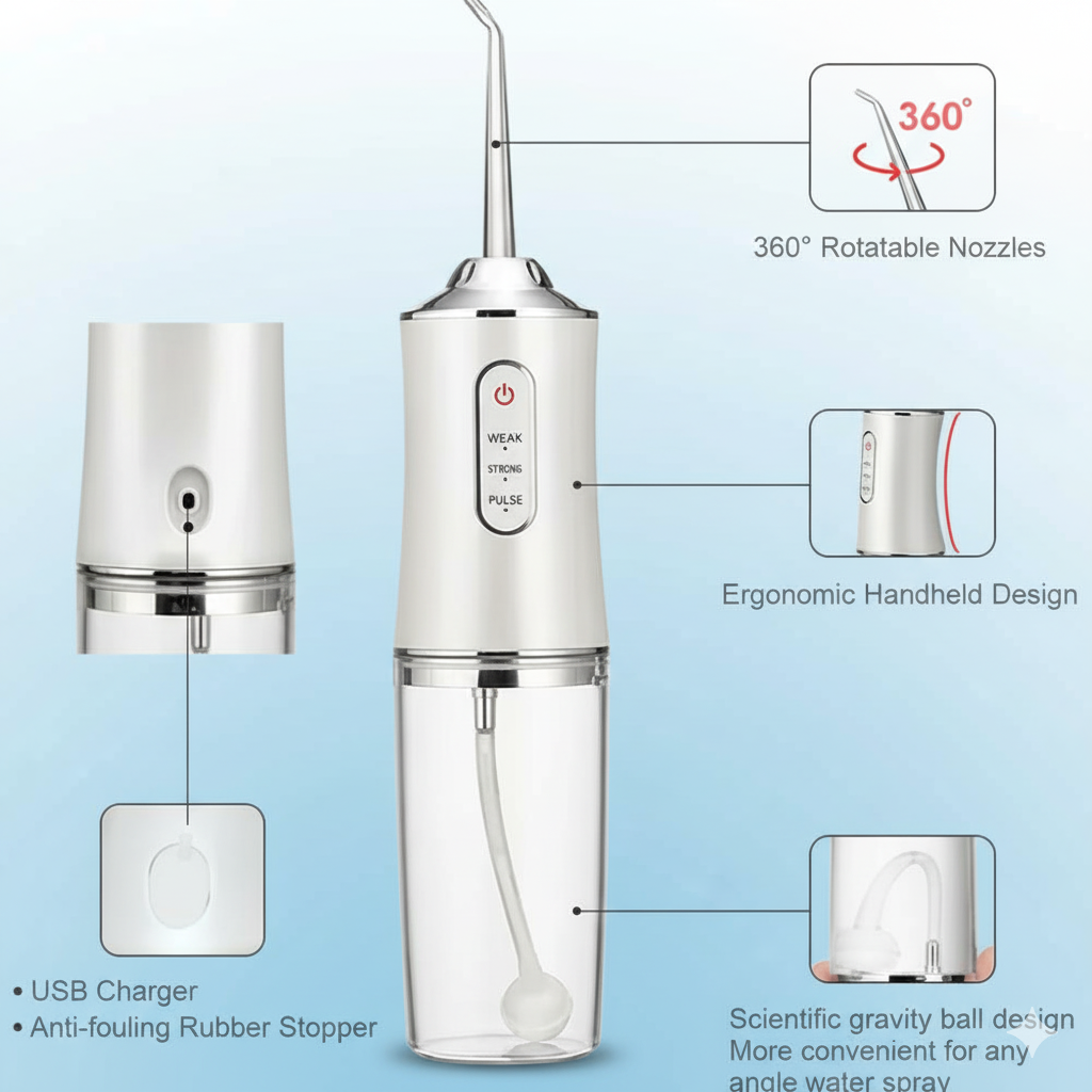 Cordless Water Flosser For Teeth Cleaning - Rechargeable Dental Water Jet Cleaner For Braces, Implants & Gum Care