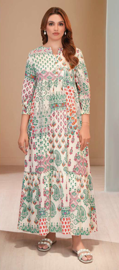 Bohemian Chic Multi-Patchwork Print Cambric Maxi Dress - 1 Piece