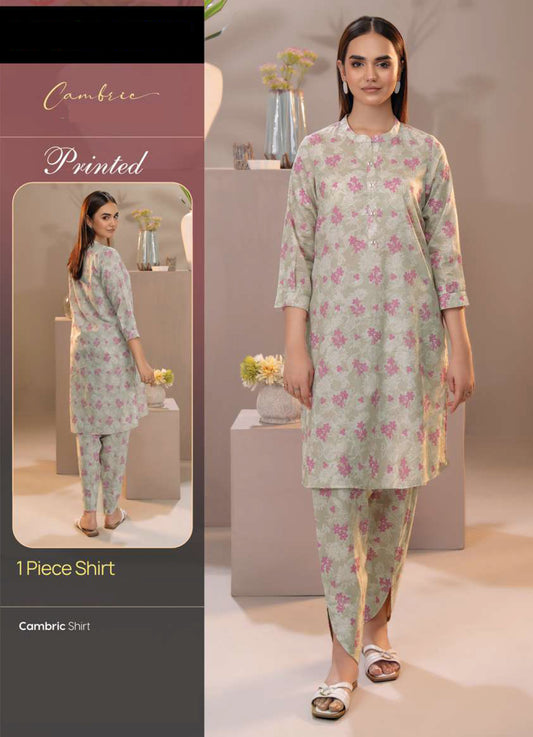 Soft Sage Grey Floral Printed Cambric Shirt - 1 Piece Tunic