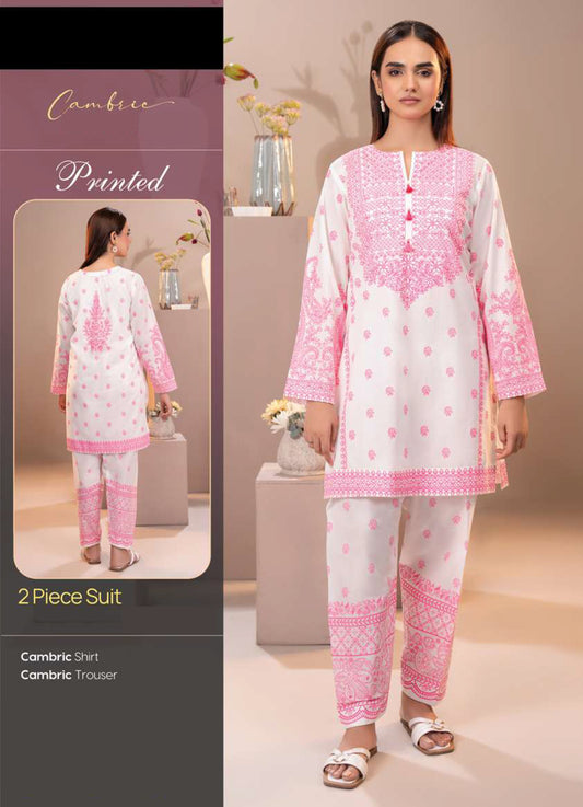 Chic Off-White & Hot Pink Printed Cambric 2-Piece Suit - Shirt & Trousers