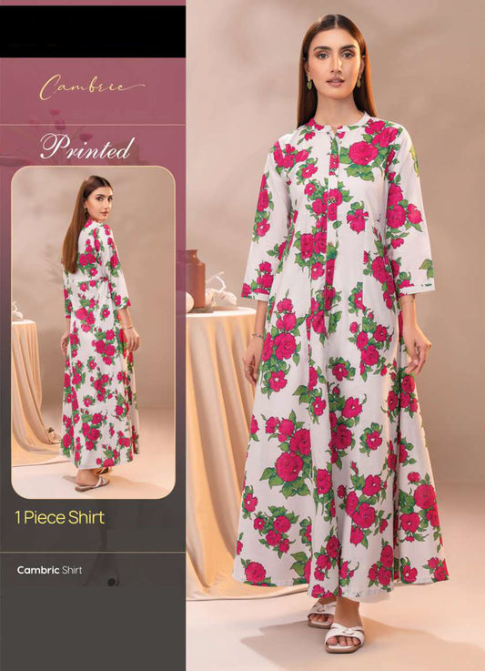 White Cambric Floral Printed Long Shirt/Maxi Dress