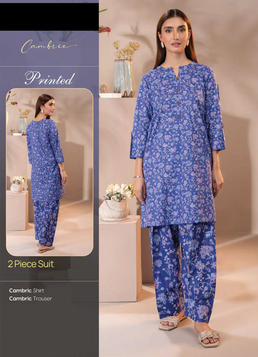 Blue Cambric Printed 2-Piece Suit | All-Over Floral Design