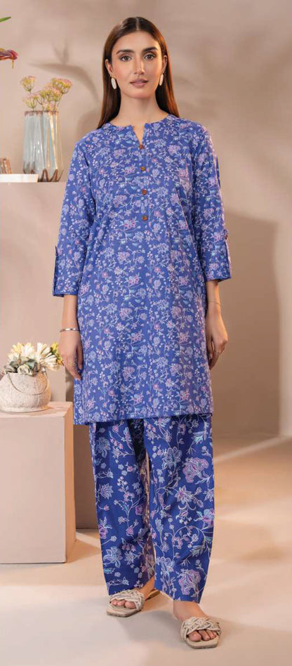 Blue Cambric Printed 2-Piece Suit | All-Over Floral Design