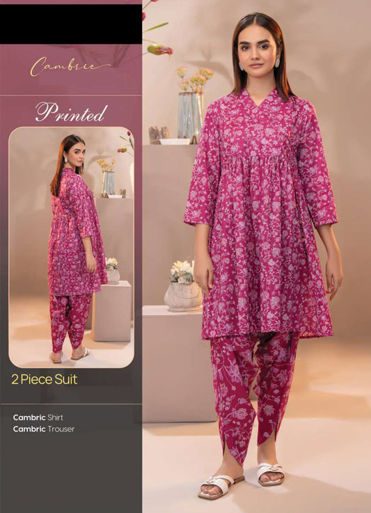 Elegant Pink Cambric Suit | Lime Light 2-Piece  Unstitched with White Embroidery
