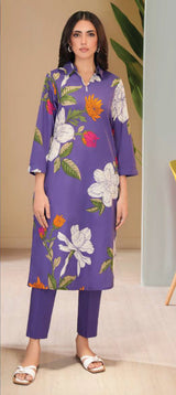 Zarvi Vibrant Purple Cambric Printed 2-Piece Suit | Bold Floral Design.