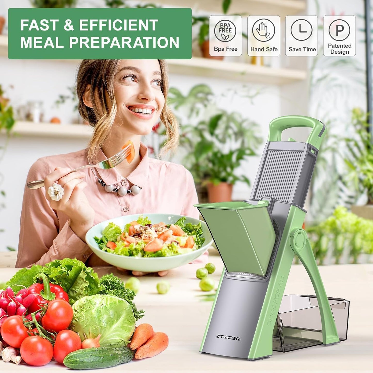 Adjustable Mandoline Slicer for Vegetables – Multifunctional Vegetable Cutter with Safety Holder, Container &amp; Cleaning Brush – Professional Kitchen Slicer for Potatoes, Onions, Carrots, Fruits &amp; More