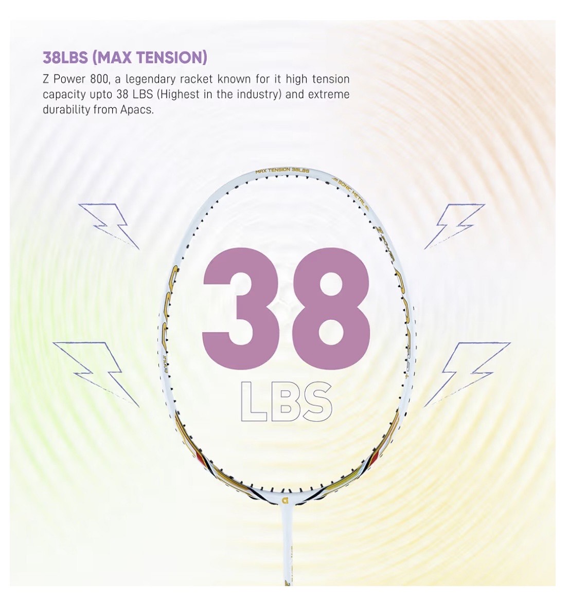 Apacs Z-Power 800 RP+ Professional Badminton Racket – Lightweight High-Tension Frame, Power Smash Design, Durable Graphite Shaft – Made in Vietnam