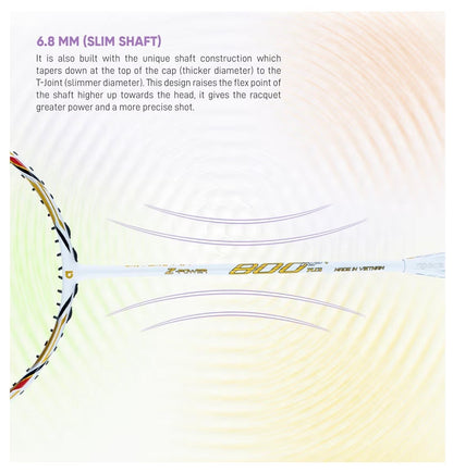 Apacs Z-Power 800 RP+ Professional Badminton Racket – Lightweight High-Tension Frame, Power Smash Design, Durable Graphite Shaft – Made in Vietnam