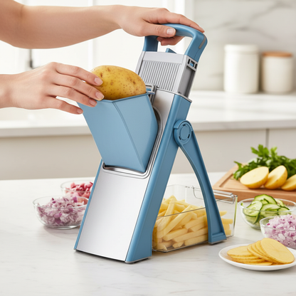 Mandoline slicer in use